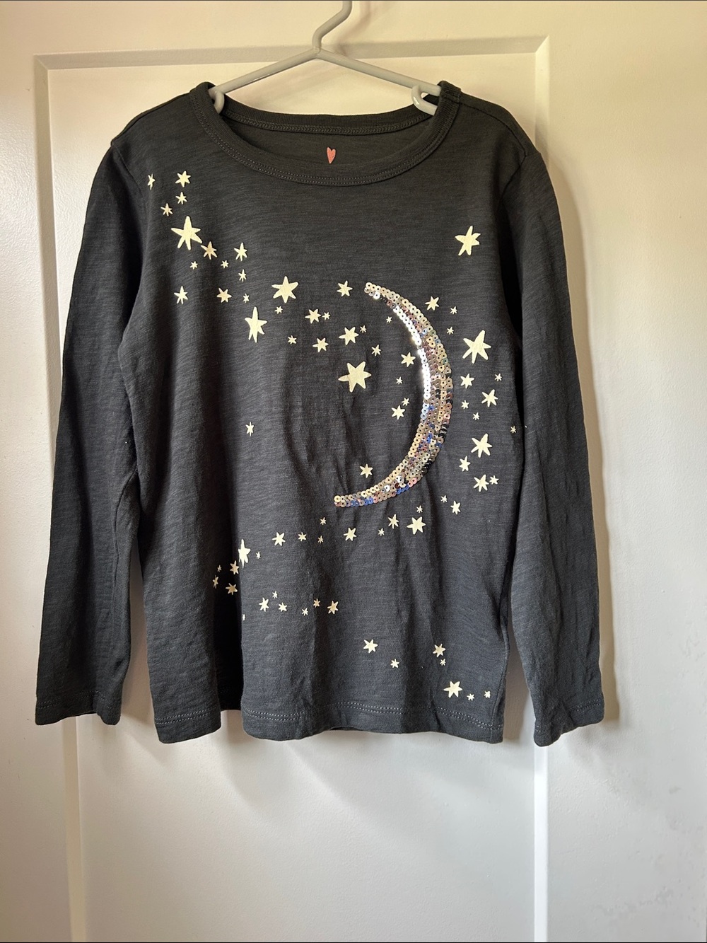 Crewcuts Charcoal Long-Sleeve Tee with Sequin Moon & Stars